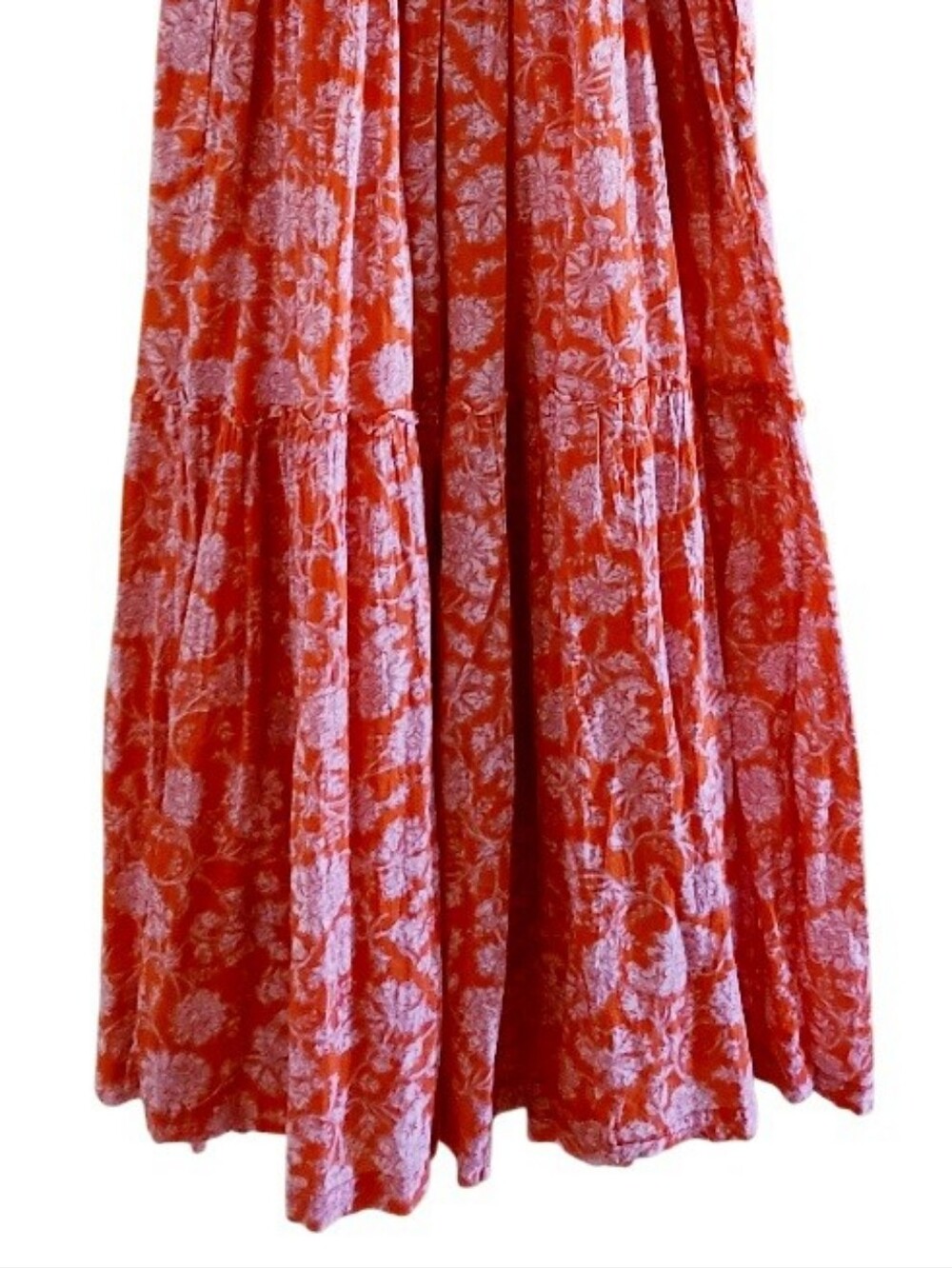 Free People Bonita Printed Midi Dress Coral Floral 100% Cotton Pockets Bohemian - Picture 14 of 17